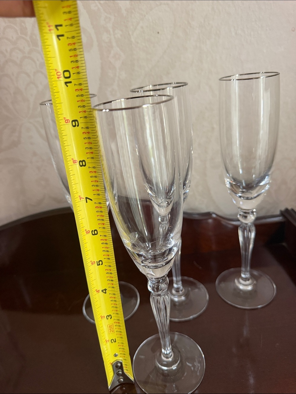 9 3/8” Set of 4 Vintage discontinued Waterford Carleton platinum Fluted Champagn - Picture 6 of 9